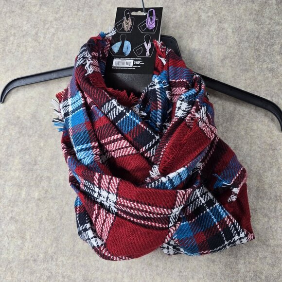 Nicole Infinity Scarf Plaid 100% Acrylic Red & Blue Soft Lightweight - Picture 3 of 5